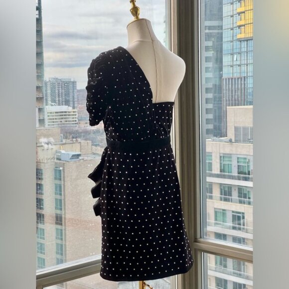 🆕 SELF-PORTRAIT 🧿 NWOT Velvet Diamante One Shoulder Mini Dress, Sz UK 12 US 8 - Picture 8 of 16